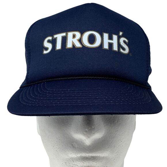 Vintage Strohs Beer Trucker Hat Baseball Cap 80s 90s Brewery Blue Mesh Snapback - Picture 2 of 8